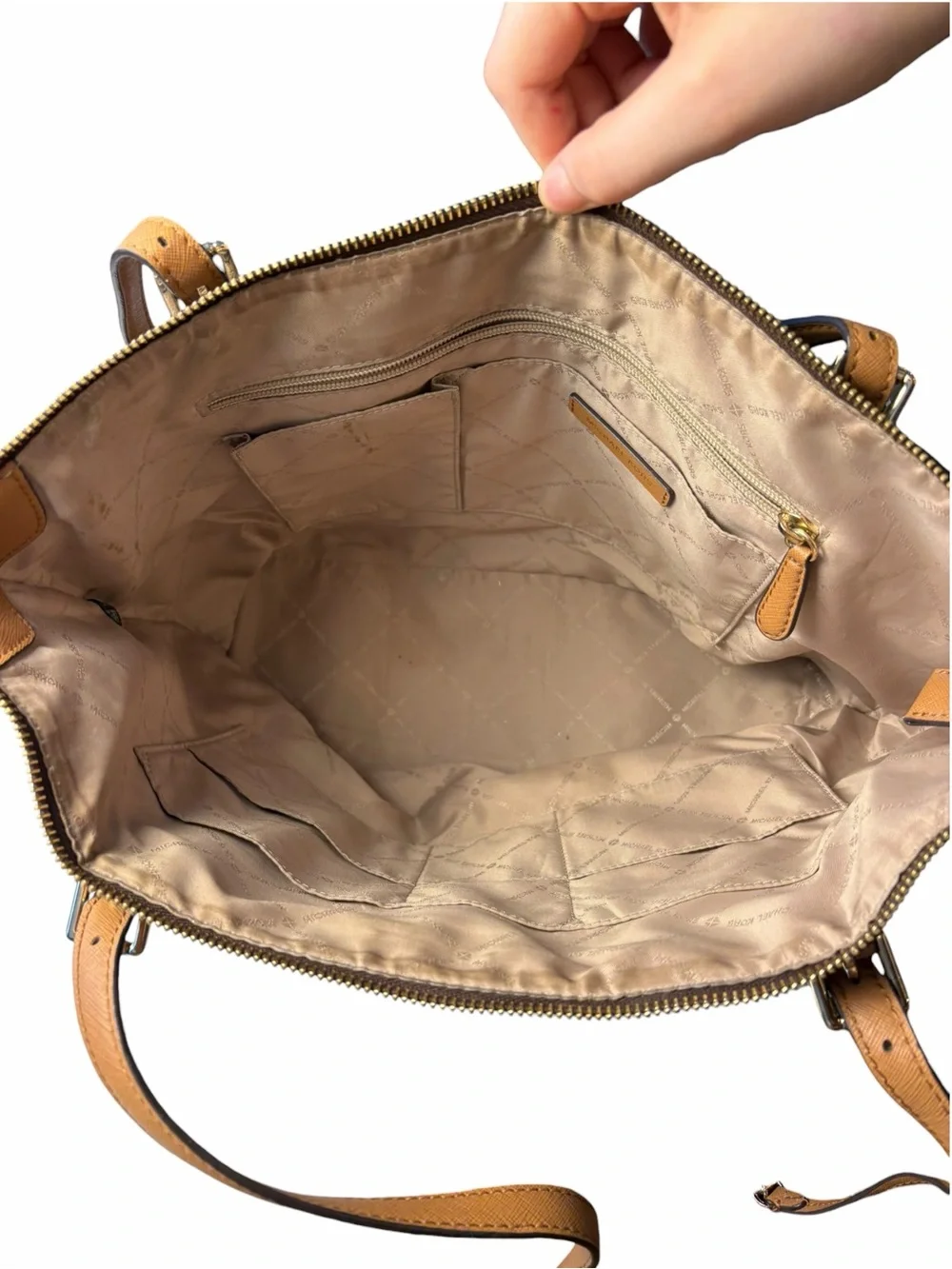 Michael Kors Jet Set Travel Large Top Zip Shoulder Tote Bag MK LOGO Brown Beige